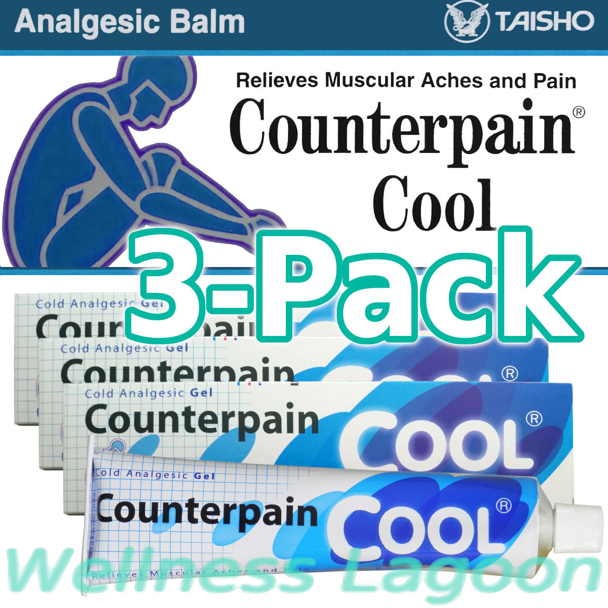 3x Taisho Counterpain Cool Gel (Blue) - 120g - Cold Analgesic Balm